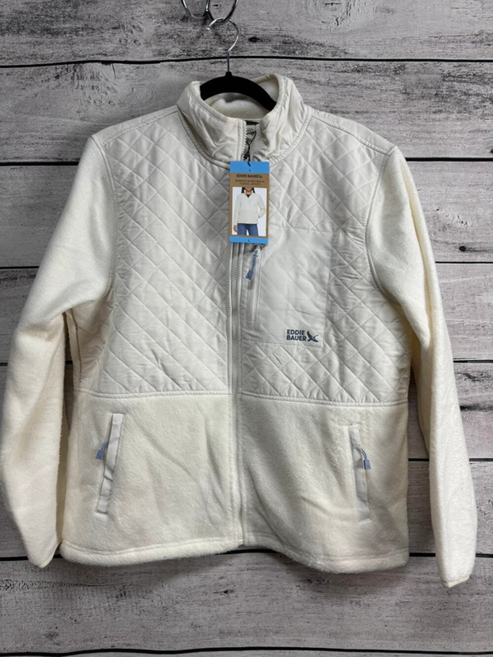 Ladies Eddie Bauer Cream Fleece Jacket - Large